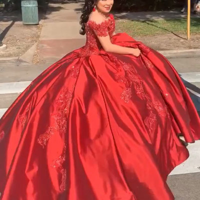 Off the shoulder red princess dresses birthday gown - Thumbnail 5