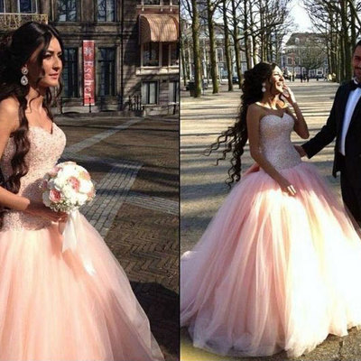 Ball gown pink pageant gown princess dress with rhinestones - Thumbnail 5