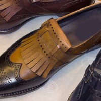 New Black Brogue Wing Tip Loafer Slips On Fringe Western Handmade shoes - Thumbnail 1