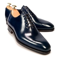 Handmade Men's Navy Blue Oxford Leather Shoes, Men Plain Toe Dress Office Shoes - Thumbnail 1
