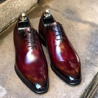 Handmade Men's Burgundy Leather Lace Up Shoes, Men Lace Up Dress Formal Shoes - Thumbnail 1