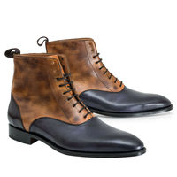 Handmade Men's Black Brown Ankle Boots, Men Ankle Boots, Men Formal Dress Boots - Thumbnail 3