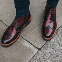 Formal Wear Men Wing Tip Boot Burgundy Leather Lace Up Ankle Boot - Thumbnail 4
