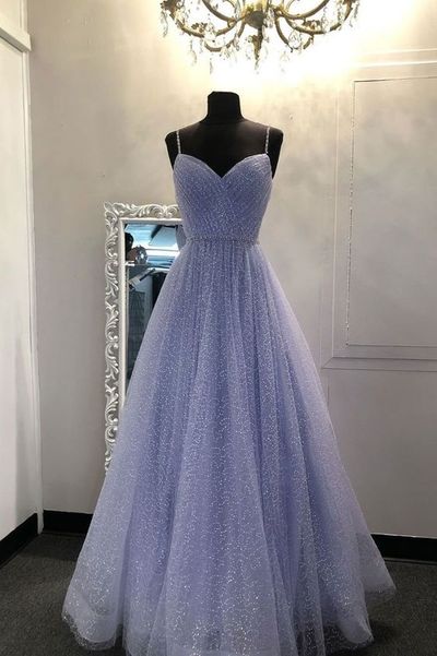 Sparkly Tulle V Neck Prom Dresses, Glitter Birthday Dresses, Party Dresses