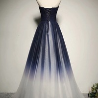 Navy Blue Tulle Strapless Long Prom Dress, Evening Dress,454 - Thumbnail 2