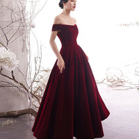 Burgundy velvet long prom dress formal dress - Thumbnail 2