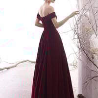 Burgundy velvet long prom dress formal dress - Thumbnail 3