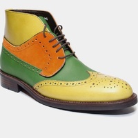 Handmade Mens Ankle High Yellow Contrast Wing Tip Lace Up Leather Casual Boot - Thumbnail 4