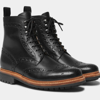 Handmade Black Leather Rubber Wingtip Lace Up Military Casual Boot For Gentlemen - Thumbnail 4
