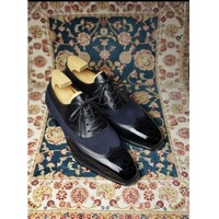 Handmade Men's Wing Tip Two Tone Leather & Suede Dress Shoes - Thumbnail 4