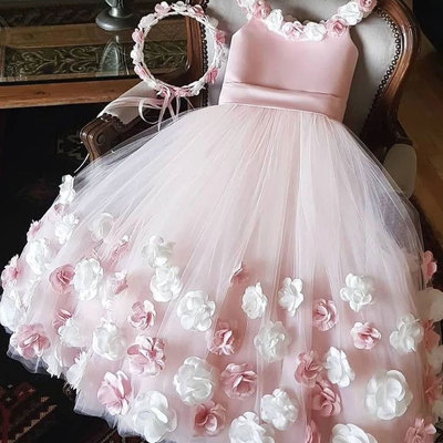 Cute pink floor length flower girl dresses birtdhay gown - Thumbnail 4