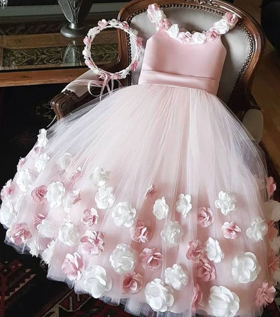 Cute Pink Floor Length Flower Girl Dresses Birtdhay Gown