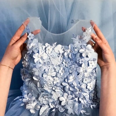 Baby blue flower girl dresses birthday gown pageant dress with handmade flowers - Thumbnail 4