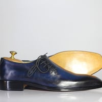 Men's Formal Shoe, Blue Leather Lace Up Shoes - Thumbnail 3