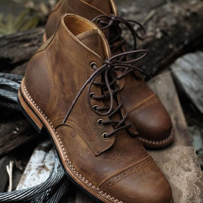 Ankle brown cap toe leather lace up boot - Thumbnail 1