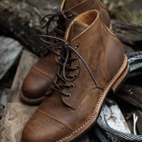 Ankle Brown Cap Toe Leather Lace Up Boot - Thumbnail 1
