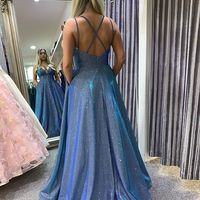 Hot Sexy A Line Spaghetti Straps Blue Long Prom/Evening Dresses,465 - Thumbnail 1
