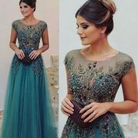 Charming A-line Floor-length Tulle Formal Prom Dresses,Beadings Appliques Evening Dresses,466 - Thumbnail 1