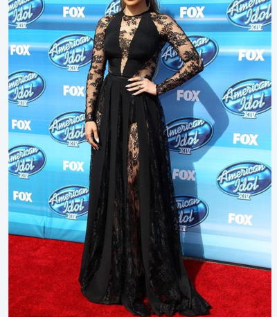 Celebrity Dresses A Line Tulle Crew Neck Lace Side Slit Prom Dresses Evening Formal Gowns,467