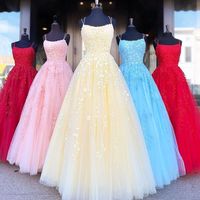 Beautiful A Line Spaghetti Straps Blue Long Prom/Evening Dresses with Appliques,455 - Thumbnail 4