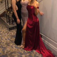 Cheap Red Prom Dresses One Shoulder Evening Dresses with Split Front,468 - Thumbnail 1