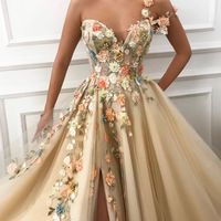 Luxury Floral A-Line Prom Dress,A-Line Sweetheart Evening Dress,Prom Party Dress with Side Slit,462 - Thumbnail 1