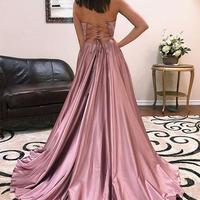 Simple A Line Spaghetti Straps Purple Prom Dresses Long Split Front,471 - Thumbnail 1