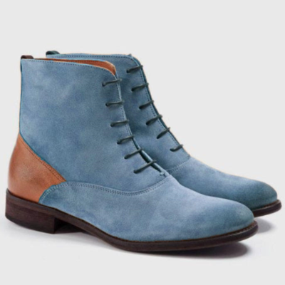 New custom men blue suede desert wear casual lace up fastening boot - Thumbnail 2