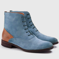 New Custom Men Blue Suede Desert Wear Casual Lace Up Fastening Boot - Thumbnail 3