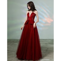 Burgundy tulle long prom dress formal dress - Thumbnail 2