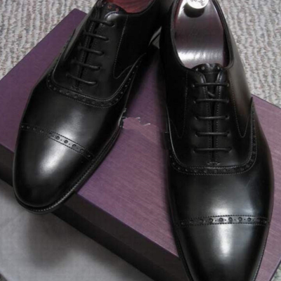 New men black leather cap toe lace up wedding conference formal shoes
