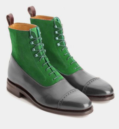 New Balmoral Cap Toe Black Leather Suede Formal Wearing Personality Mens Boot