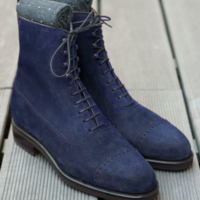Men Awesome Navy Blue Cap Toe High Ankle Casual Desert Lace Up Boot - Thumbnail 4