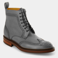 Men Gray Leather Wing Tip High Ankle Casual Lace Up Boot - Thumbnail 1