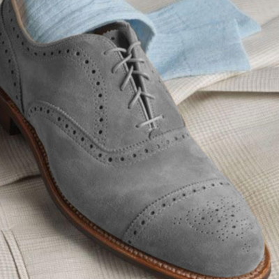 Stylish medallion cap toe oxfords gray suede casual wear lace up shoes