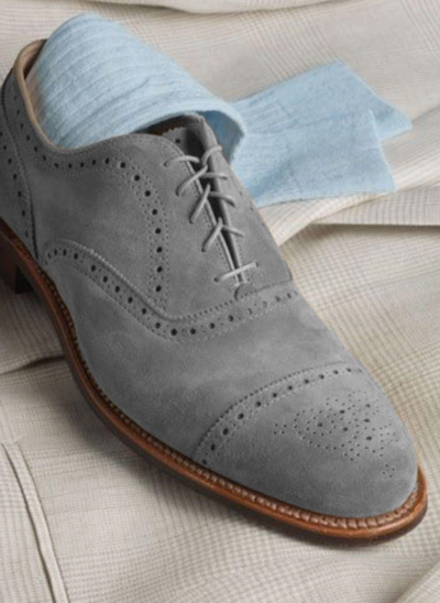 Stylish Medallion Cap Toe Oxfords Gray Suede Casual Wear Lace Up Shoes