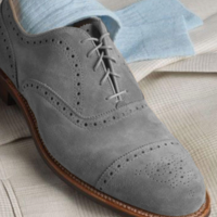 Stylish Medallion Cap Toe Oxfords Gray Suede Casual Wear Lace Up Shoes - Thumbnail 4
