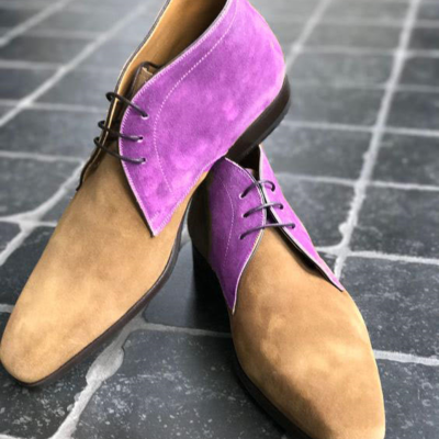 Men tan brown purple suede chukka casual wear boot - Thumbnail 2