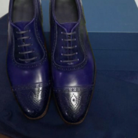 Cap Toe Oxford Royal Blue Black Leather Casual Wear Lace Up Shoes - Thumbnail 4