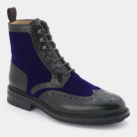 Men Black Leather Blue Suede Wing Tip High Ankle Casual Lace Up Boot - Thumbnail 4