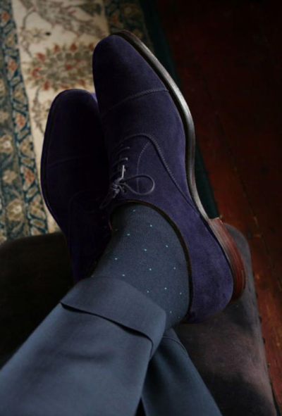Pref Toe Balmoraal Cap Toe Oxfords Navy Blue Suede Casual Wear Lace Up Shoes