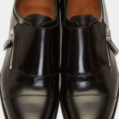 Men black shine leather zipper casual wear shoes