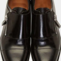 Men Black Shine Leather Zipper Casual Wear Shoes - Thumbnail 1