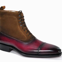 Ankle High Trendy Two Tone Burgundish Cap Toe Lace Up Formal Boot - Thumbnail 4