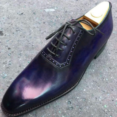 Men stylish oxfords blue leather finishing formal wear fashion laces shoes