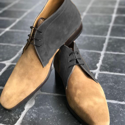 Men tan brown gray suede chukka casual lace up boot - Thumbnail 4