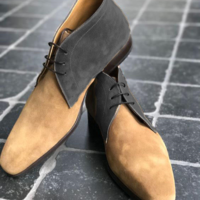 Men Tan Brown Gray Suede Chukka Casual Lace Up Boot - Thumbnail 4