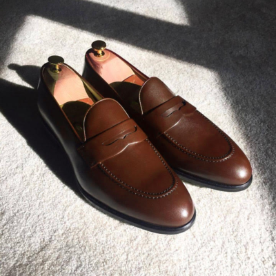 Men chocolate brown splito design panny loafer formal wear leather shoes