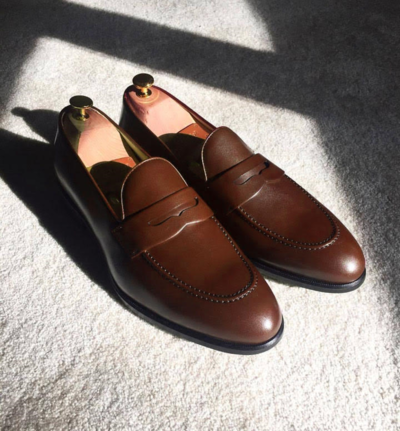 Men Chocolate Brown Splito Design Panny Loafer Formal Wear Leather Shoes