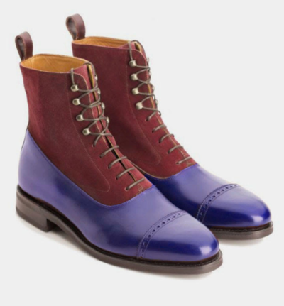 Men Mahroon Blue Oxford Ankle Hign boot In Suede Leather